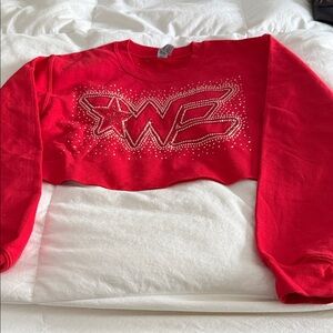 Red Cropped Sweatshirt with Star and Letter Design